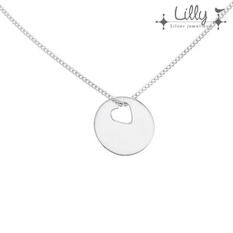 Lilly 102.9901 - Lilly zilveren ronde hanger met hartje, inclusief collier 40cm