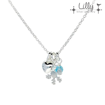 Lilly 102.1525 - Lilly zilveren &#039;frosted&#039; prinsessen collier (40cm) met zilveren sneeuwvlok, hartje en bl