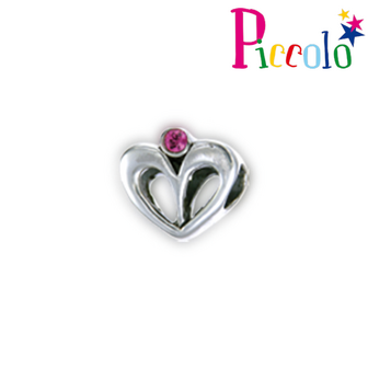 Piccolo APS-017R zilveren bedel hartje met roze Swarovski