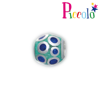 Piccolo APE-025B zilveren bedel emaille  stippen blauw