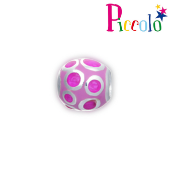 Piccolo APE-025RS zilveren bedel emaille  stippen roze