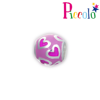 Piccolo APE-029RS zilveren bedel emaille hartjes roze