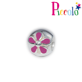 Piccolo APE-034RS zilveren bedel emaille bloem roze