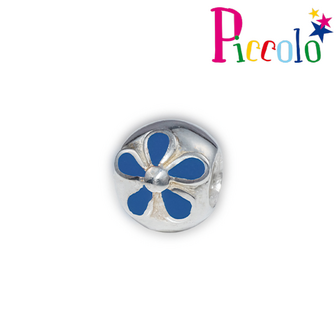 Piccolo APE-034B zilveren bedel emaille bloem blauw