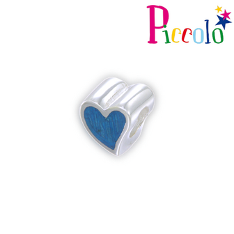 Piccolo APE-031B zilveren bedel emaille hartje blauw