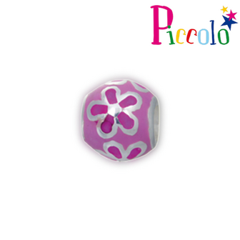 Piccolo APE-030RS zilveren bedel emaille bloemen roze