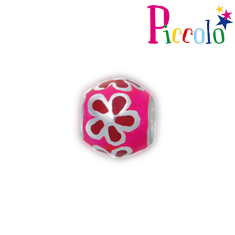 Piccolo APE-030RD zilveren bedel emaille bloemen rood