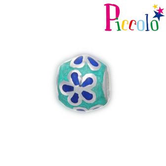 Piccolo APE-030B zilveren bedel emaille bloemen blauw