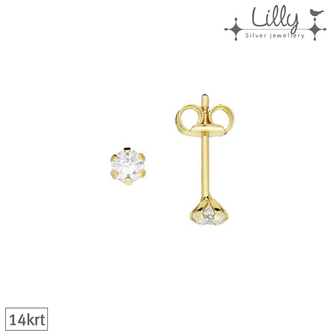 Lilly 206.2022 - 14krt gouden oorbellen met zirkonia 3mm